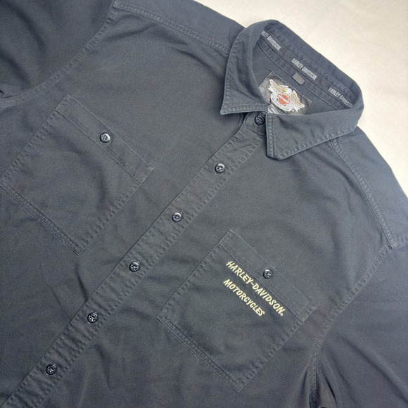 Harley-Davidson Mens Black Short Sleeve Embroidered Eagle Button Up Shirt XL - Picture 5 of 8